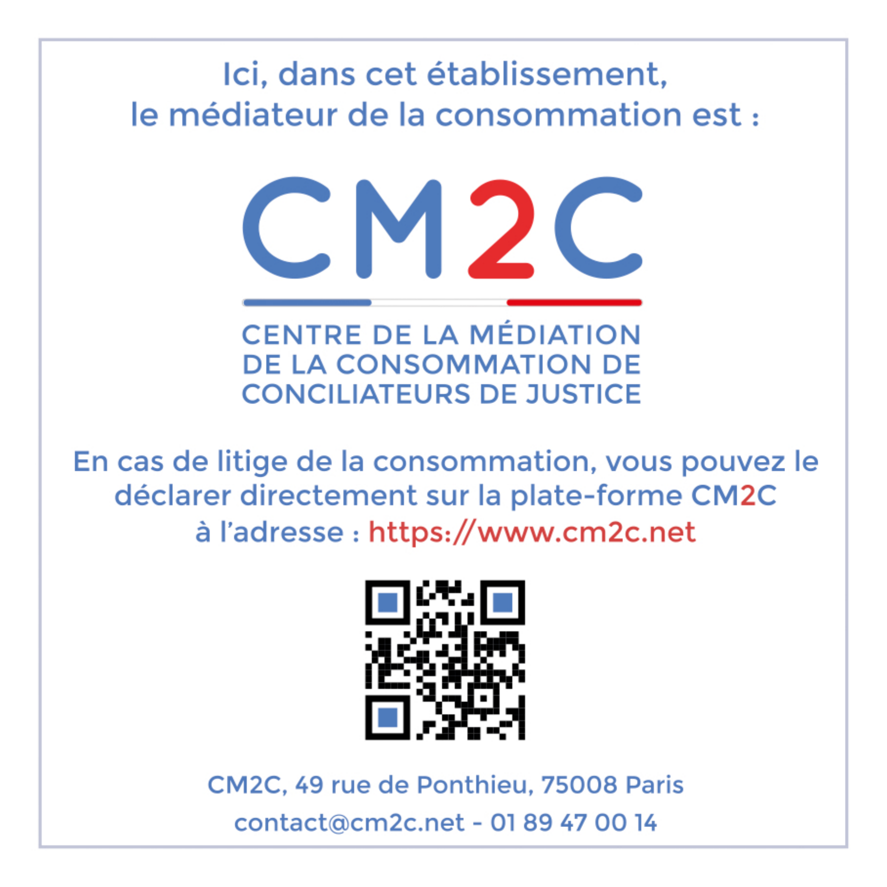 Affiche : le médiateur de la consommation d'OmegaMaths est CM2C